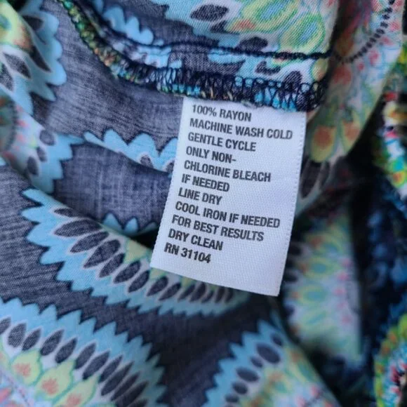 Crown & Ivy Pants S Green Blue Medallion Pull On Straight Boho Beachy Casual - Picture 7 of 9